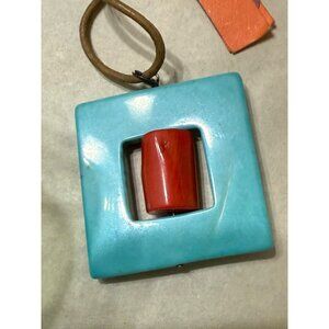 Turquoise & Red Pendant Necklace With Leather Cord